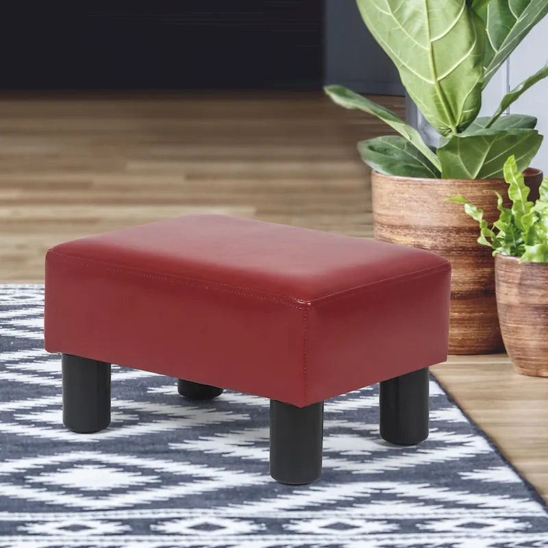 Pouf ottoman rectangulaire Adeco, petit modèle, moderne, en cuir PU, repose-pieds et chaise.