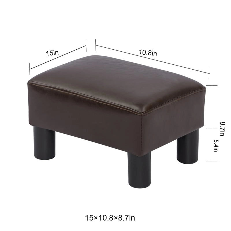 Pouf ottoman rectangulaire Adeco, petit modèle, moderne, en cuir PU, repose-pieds et chaise.