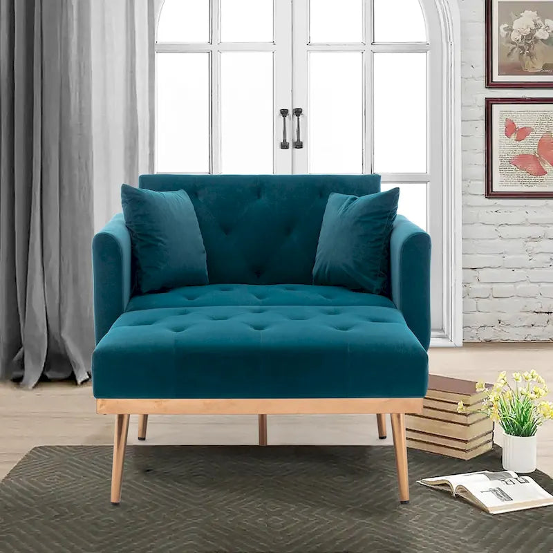 Fauteuil-lit capitonné en velours pour salon, avec pieds en or rose