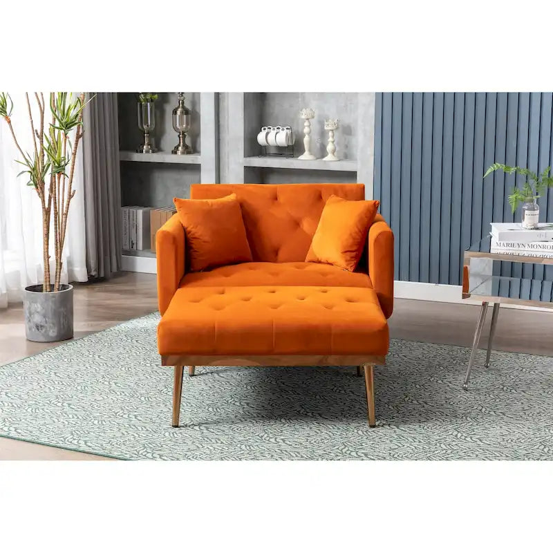 Fauteuil-lit capitonné en velours pour salon, avec pieds en or rose