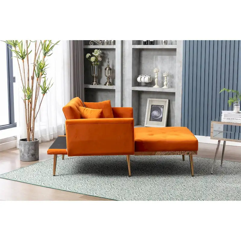 Fauteuil-lit capitonné en velours pour salon, avec pieds en or rose