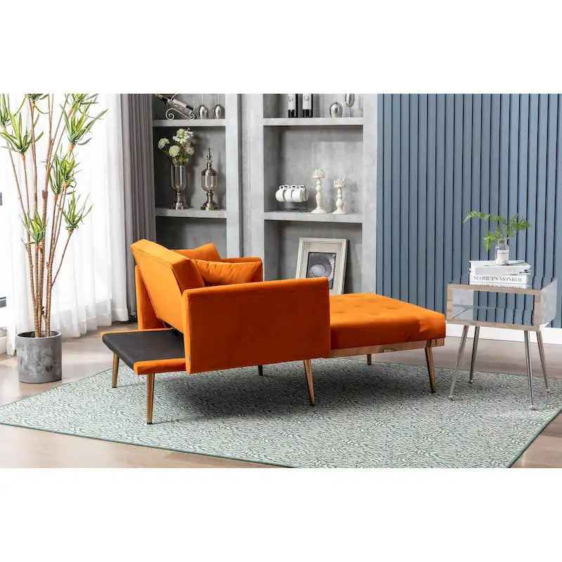 Fauteuil-lit capitonné en velours pour salon, avec pieds en or rose