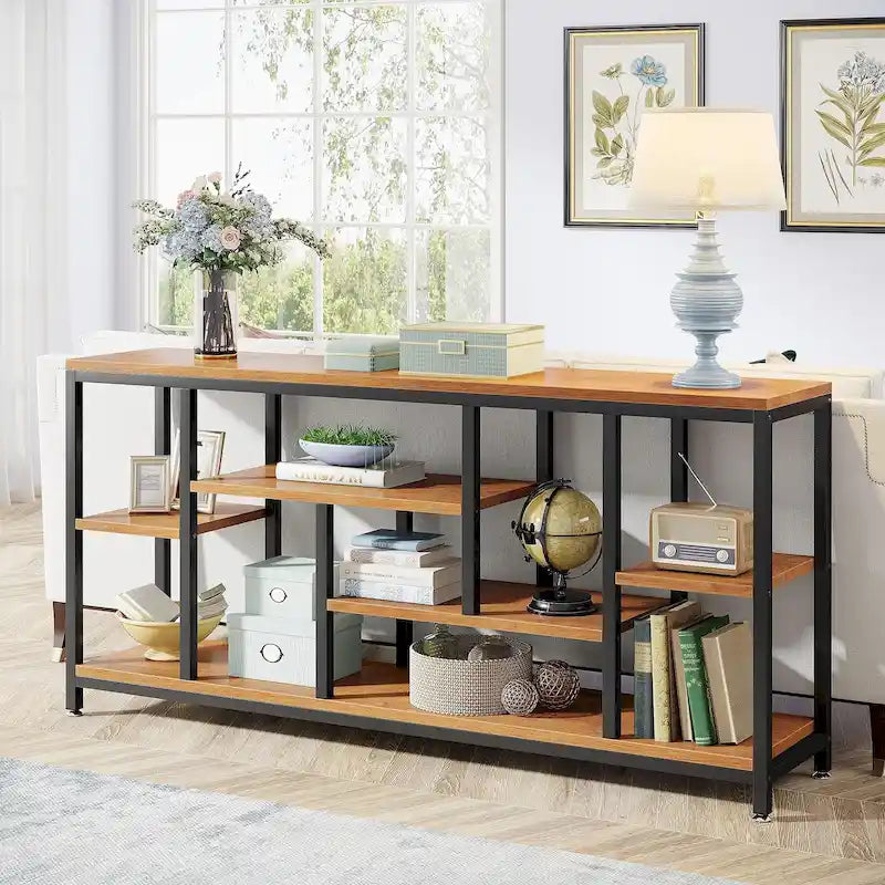 Console de canapé de 70,9 pouces avec rangement, table d'entrée à 3 niveaux pour couloir