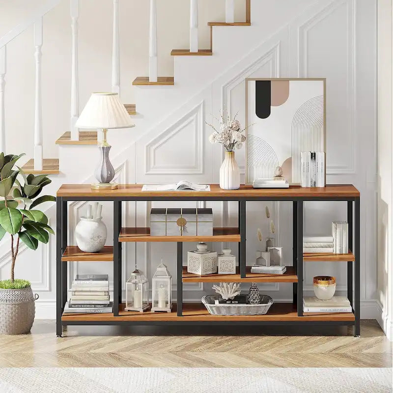 Console de canapé de 70,9 pouces avec rangement, table d'entrée à 3 niveaux pour couloir