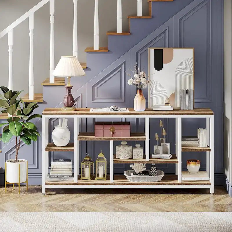 Console de canapé de 70,9 pouces avec rangement, table d'entrée à 3 niveaux pour couloir