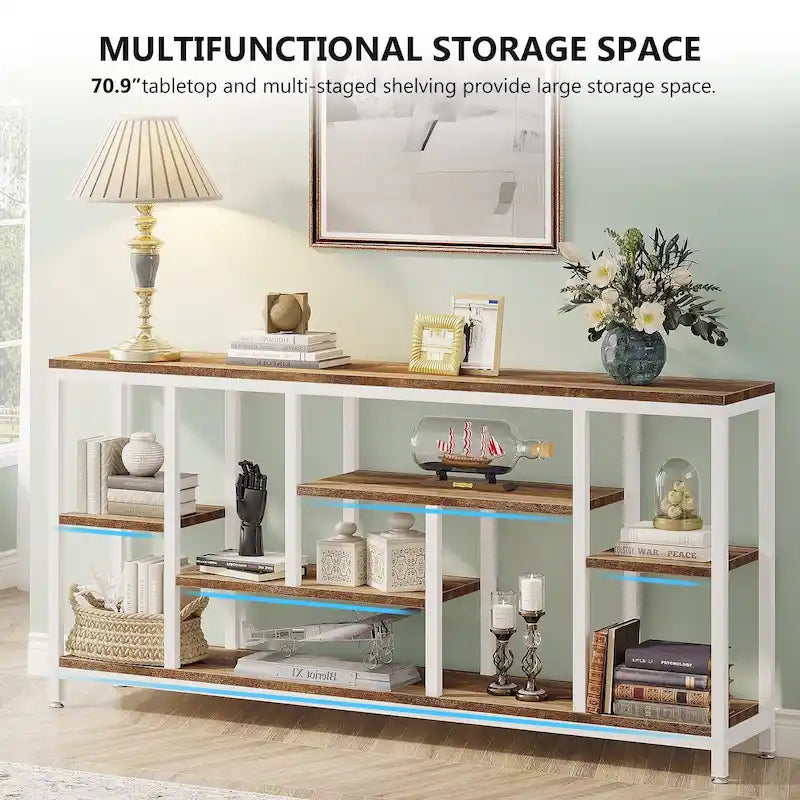 Console de canapé de 70,9 pouces avec rangement, table d'entrée à 3 niveaux pour couloir