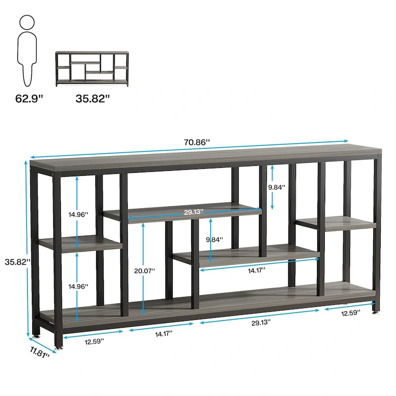 Console de canapé de 70,9 pouces avec rangement, table d'entrée à 3 niveaux pour couloir