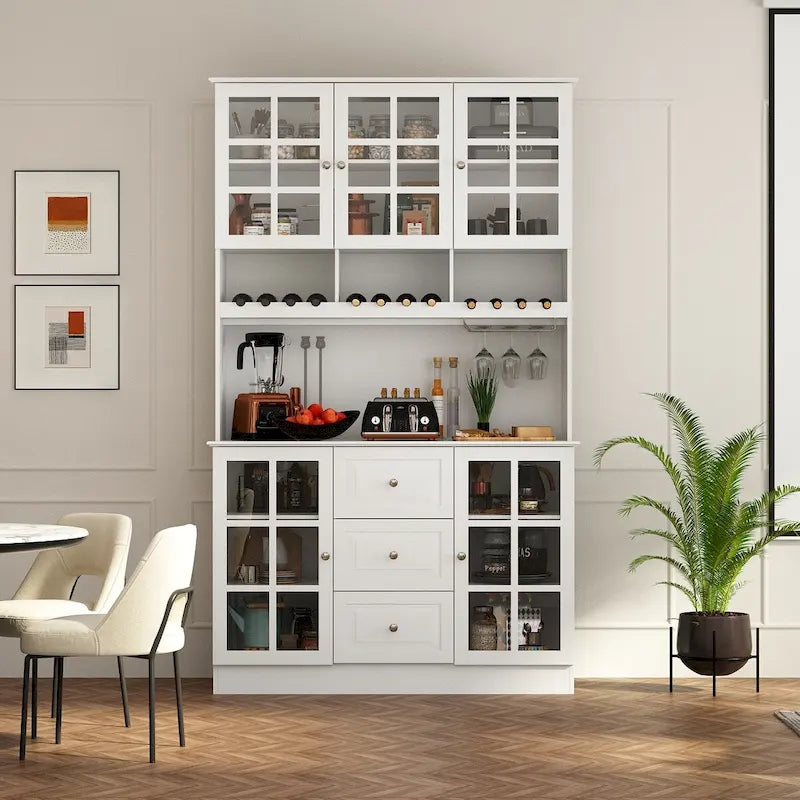 79Meuble de rangement garde-manger, portes vitrées, buffet, laqué