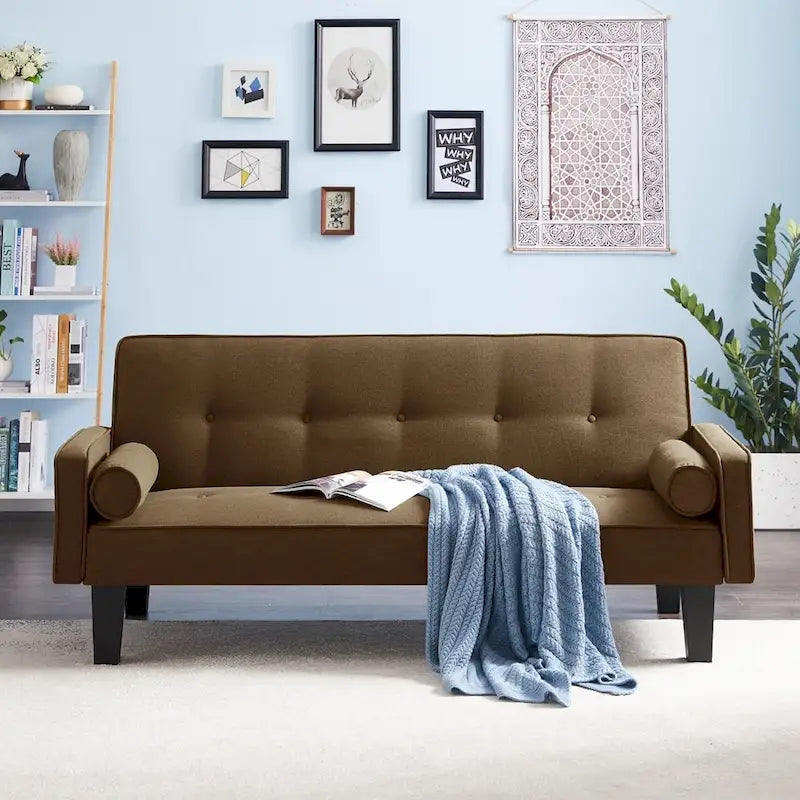 Linen Fabric Modern Convertible Sofa Bed with Removable Armrests