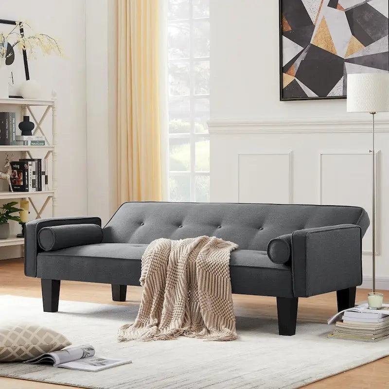 Canapé-lit convertible moderne en lin avec accoudoirs amovibles