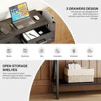 Console à 3 tiroirs, table d'entrée avec étagères de rangement à 3 niveaux