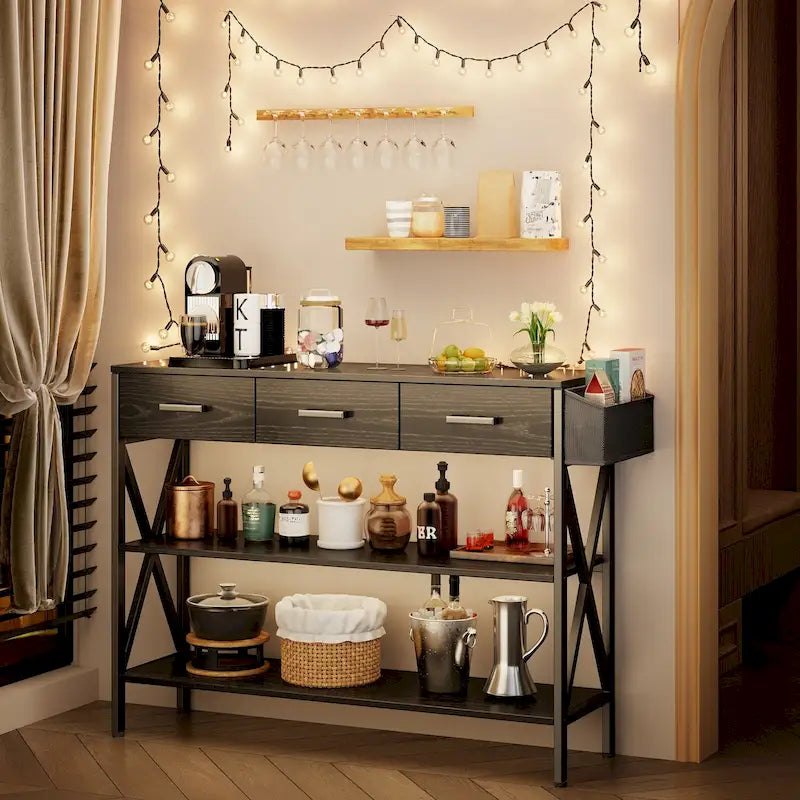Console à 3 tiroirs, table d'entrée avec étagères de rangement à 3 niveaux