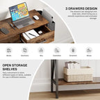 Console à 3 tiroirs, table d'entrée avec étagères de rangement à 3 niveaux