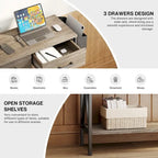 Console à 3 tiroirs, table d'entrée avec étagères de rangement à 3 niveaux