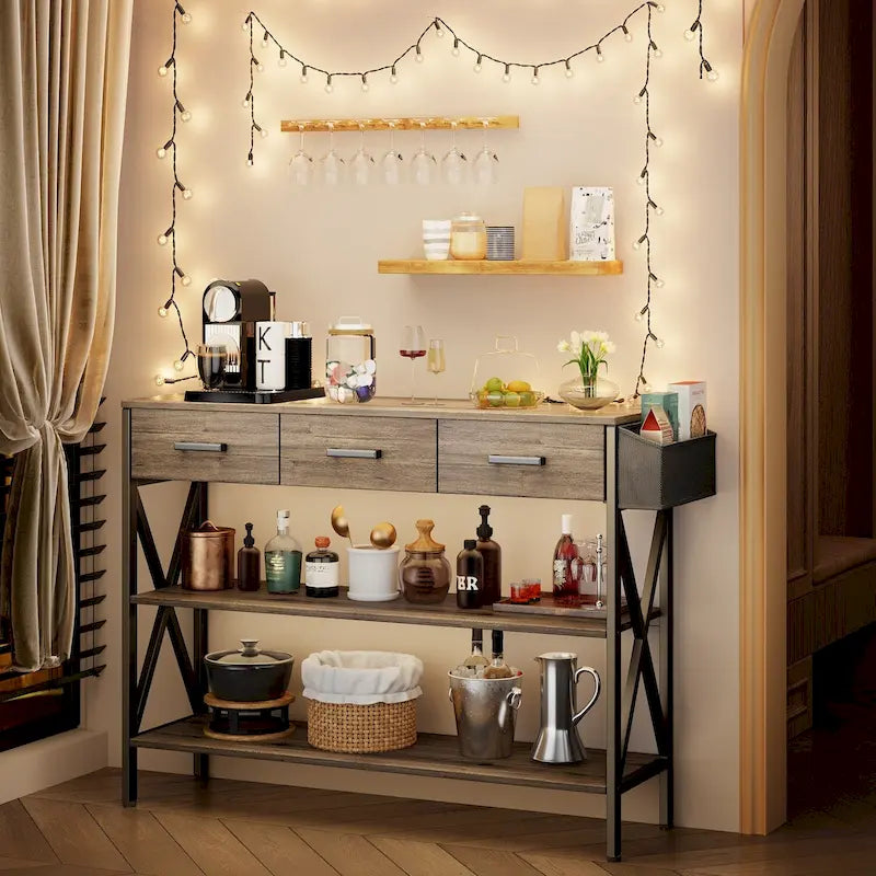 Console à 3 tiroirs, table d'entrée avec étagères de rangement à 3 niveaux