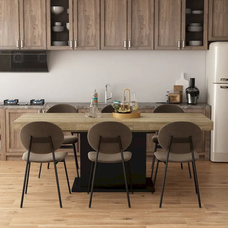 Table de salle à manger en bois extensible, idéale pour les réunions et le travail sur ordinateur.