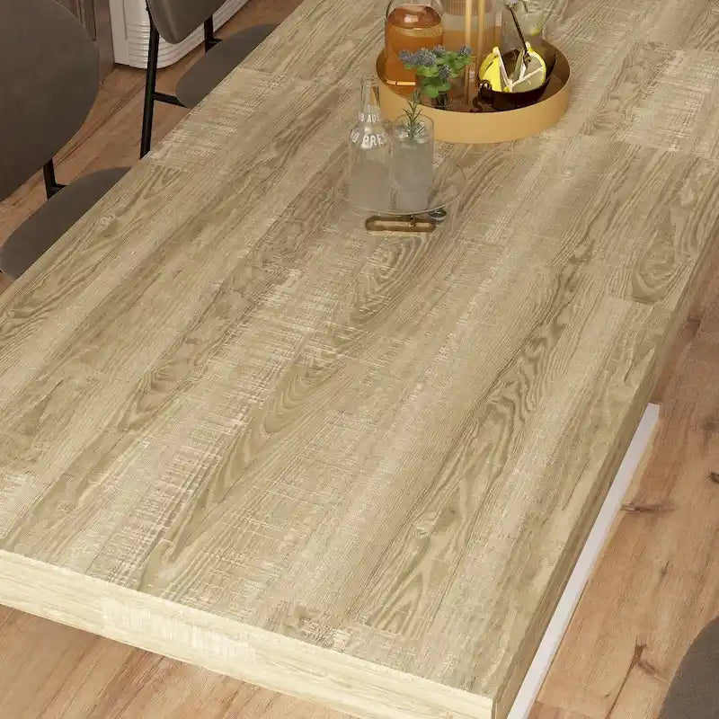 Table de salle à manger en bois extensible, idéale pour les réunions et le travail sur ordinateur.