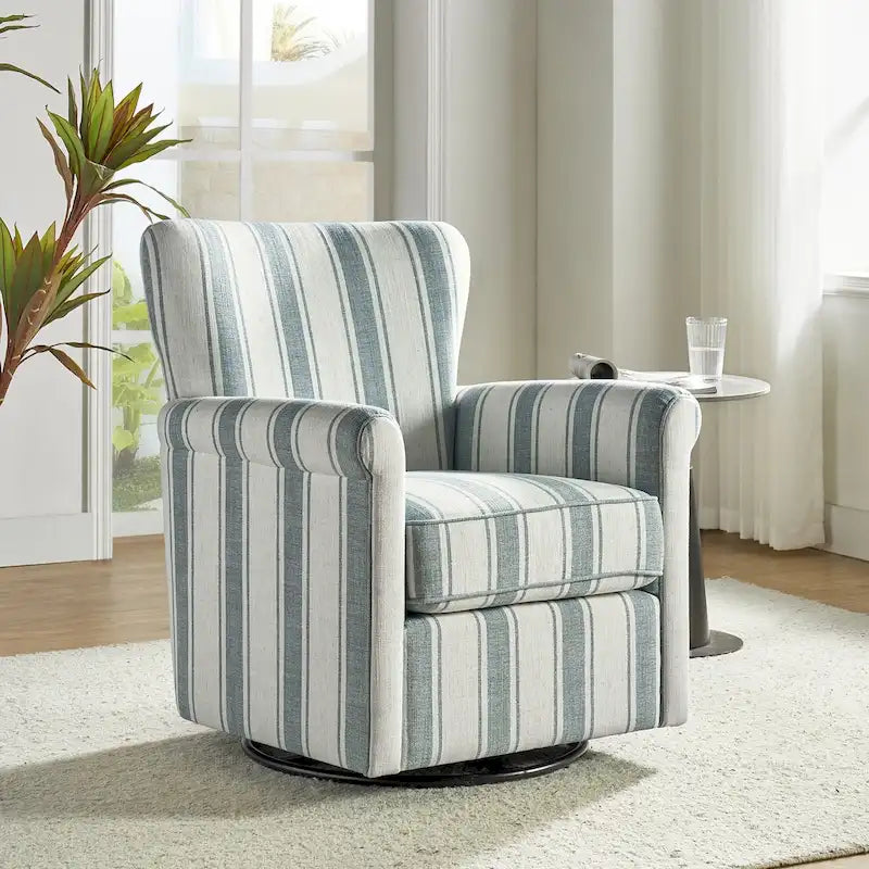 Fauteuil à bascule pivotant Georg en tissu floral confortable avec accoudoirs roulés par HULALA HOME