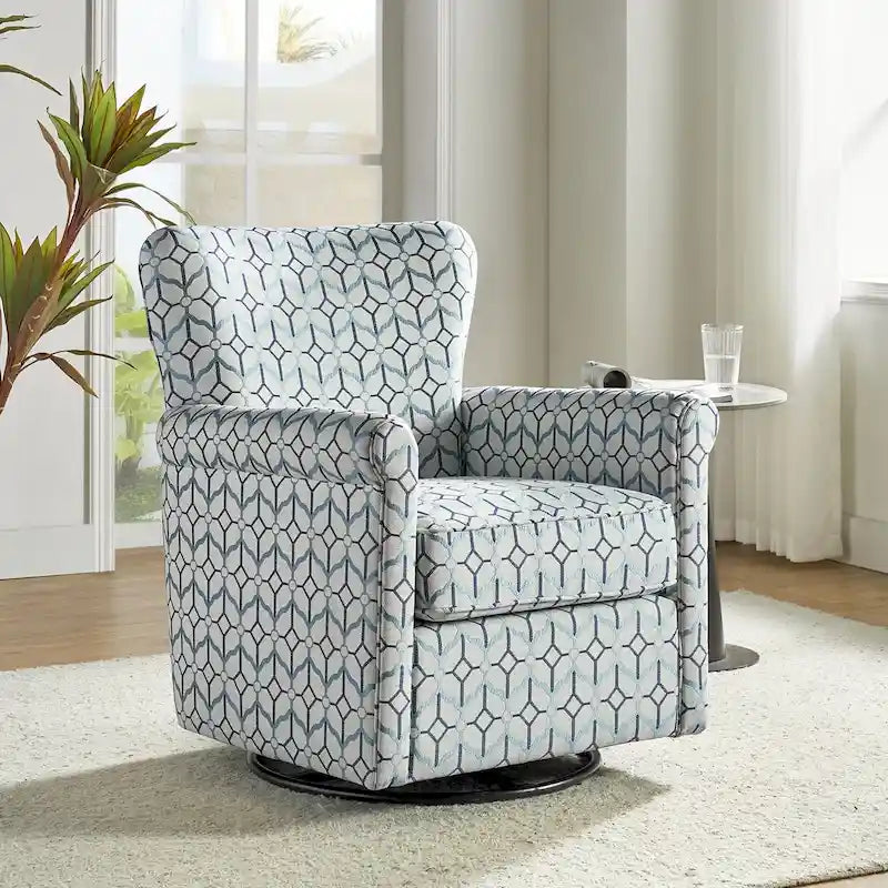 Fauteuil à bascule pivotant Georg en tissu floral confortable avec accoudoirs roulés par HULALA HOME