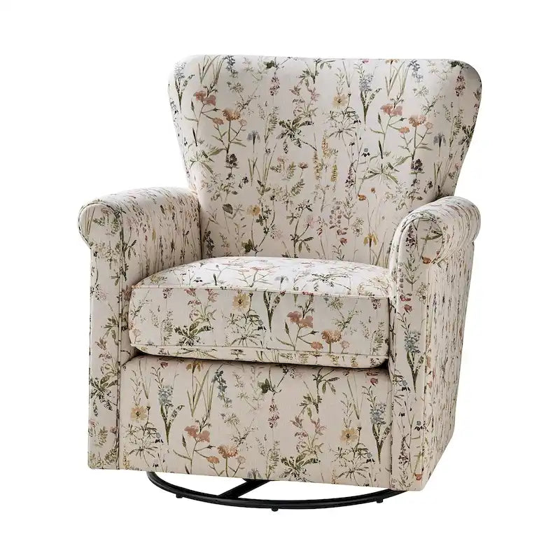 Fauteuil à bascule pivotant Georg en tissu floral confortable avec accoudoirs roulés par HULALA HOME