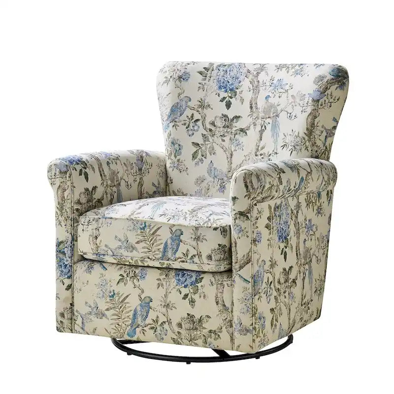 Fauteuil à bascule pivotant Georg en tissu floral confortable avec accoudoirs roulés par HULALA HOME