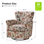 Fauteuil à bascule pivotant Georg en tissu floral confortable avec accoudoirs roulés par HULALA HOME
