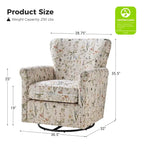 Fauteuil à bascule pivotant Georg en tissu floral confortable avec accoudoirs roulés par HULALA HOME