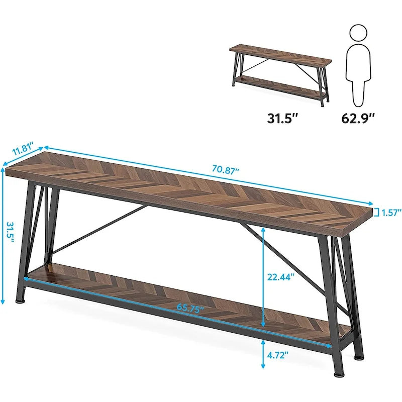 Table d'appoint étroite de 70,9 pouces de long à placer derrière un canapé dans une entrée