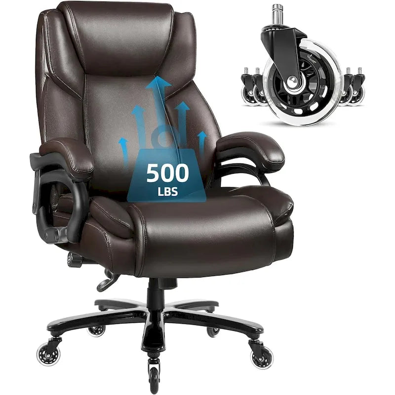 Bossin Big and Tall Executive Office Chair,500LBS Adjustable Lumbar Support Ergonomic Chair with High Back PU Leather Computer