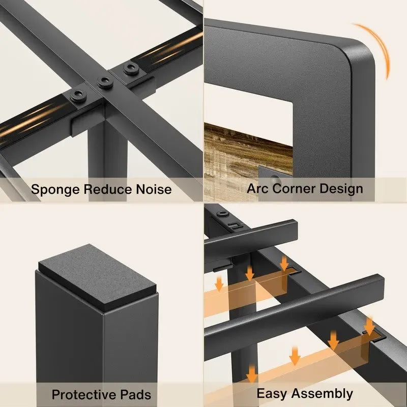 Cadre de lit Queen complet avec tête de lit, lit plateforme en métal robuste