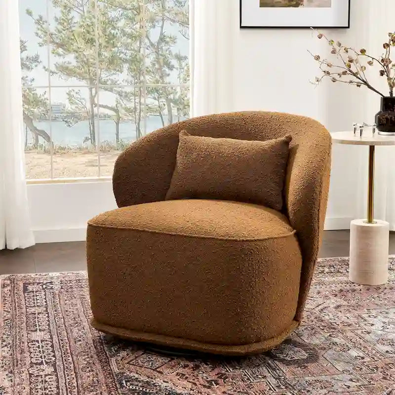 Fauteuil pivotant KINWELL 33 pouces de large, recouvert de tissu Sherpa bouclé