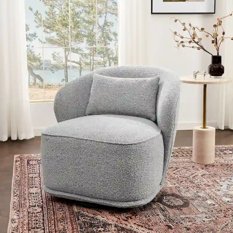 Fauteuil pivotant KINWELL 33 pouces de large, recouvert de tissu Sherpa bouclé