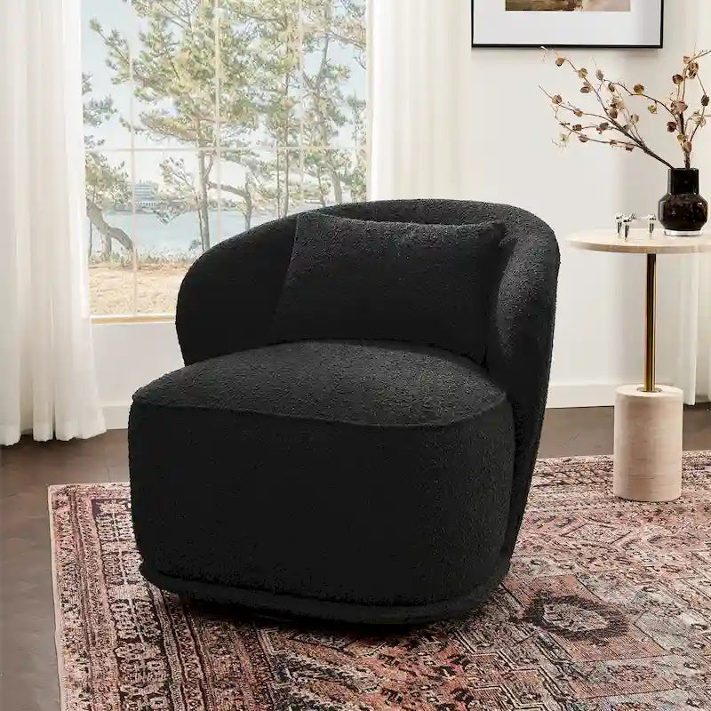Fauteuil pivotant KINWELL 33 pouces de large, recouvert de tissu Sherpa bouclé