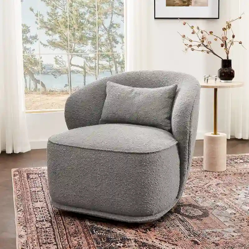 Fauteuil pivotant KINWELL 33 pouces de large, recouvert de tissu Sherpa bouclé