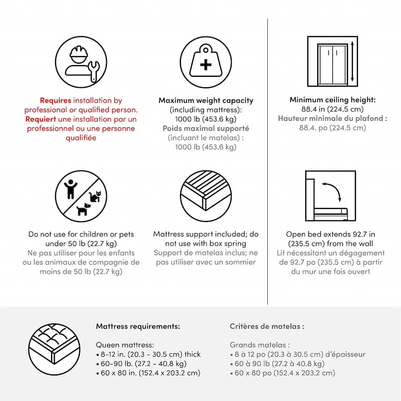 Lit escamotable Bestar Lumina 68W Queen avec bureau pour chambre d'amis