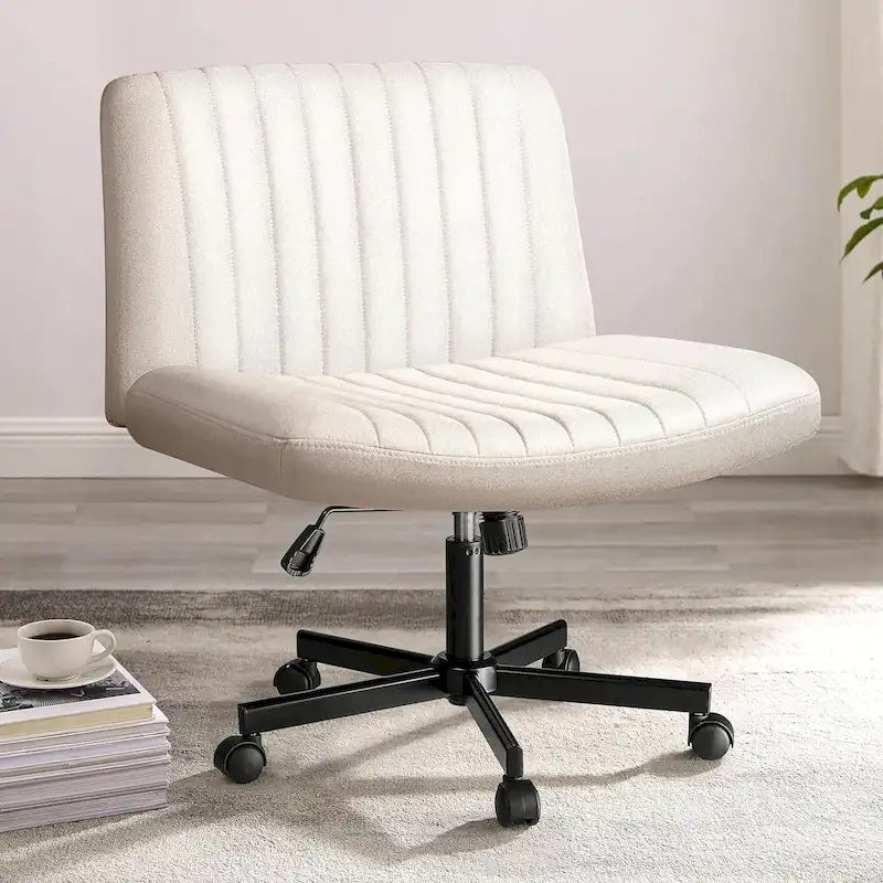 Bossin Criss Cross Chair Armless Office Desk Chair with Wheels,Fabric Padded Cross Legged Chair, Swivel Wide Seat Vanity Chair