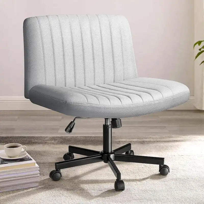Chaise de bureau Bossin Criss Cross sans accoudoirs avec roulettes, chaise rembourrée en tissu à assise large pivotante, chaise de coiffeuse