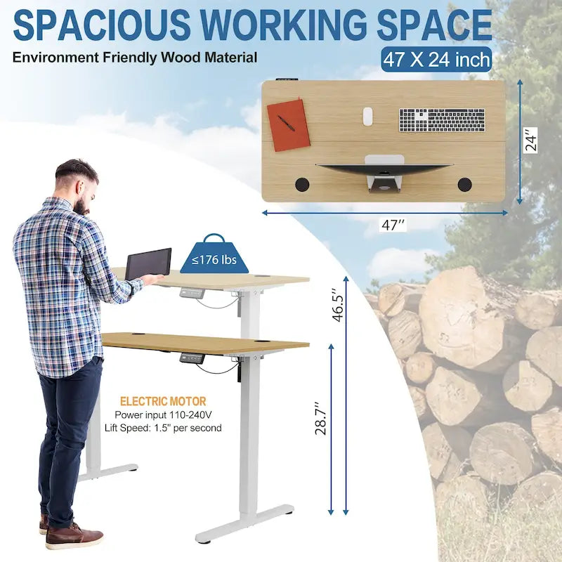 Bureau assis-debout électrique réglable en hauteur Futzca avec panneau de jonction