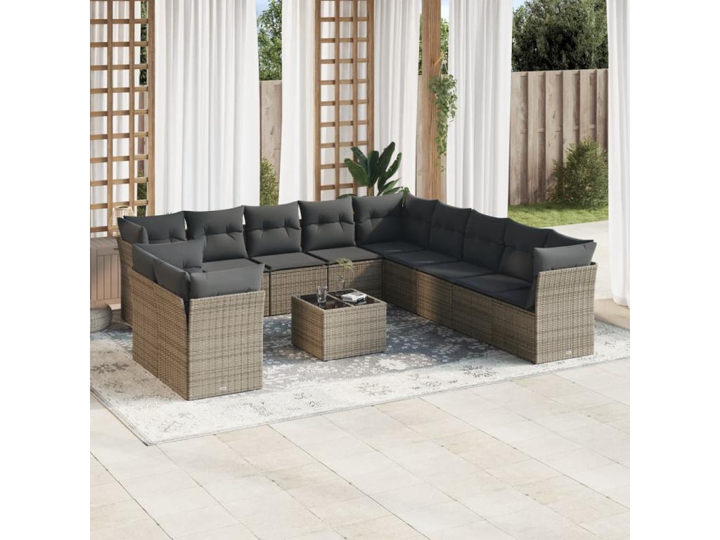 Ensemble de mobilier de jardin en résine tressée grise - dlz1766583337405