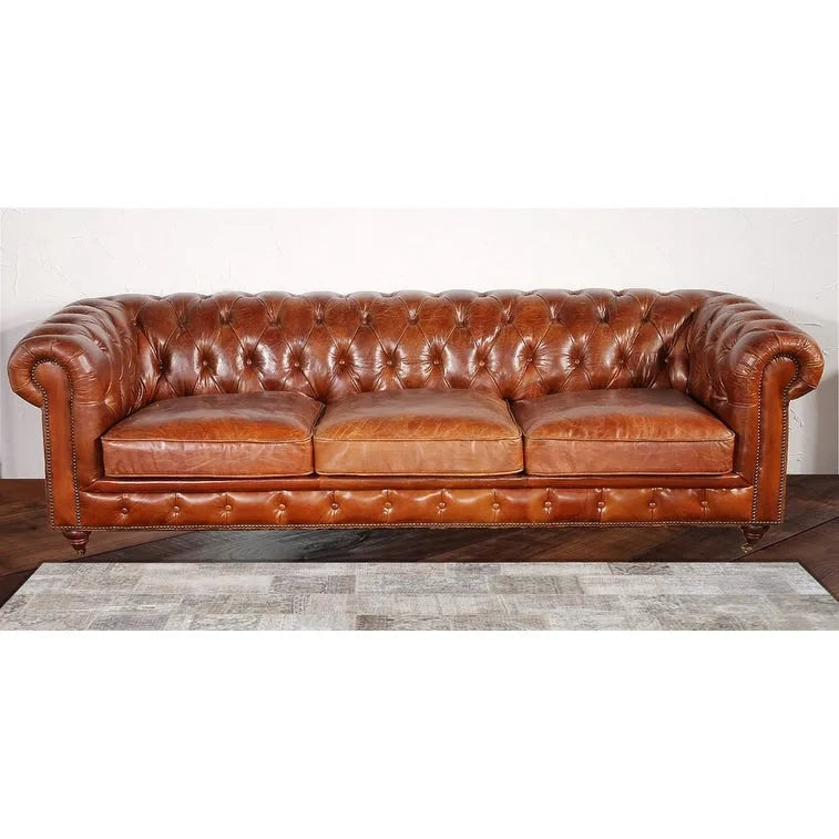 Canapé Chesterfield capitonné Paris Club de Pasargad Home, marron - 73 cm (H) x 247 cm (L) x 99 cm (P)