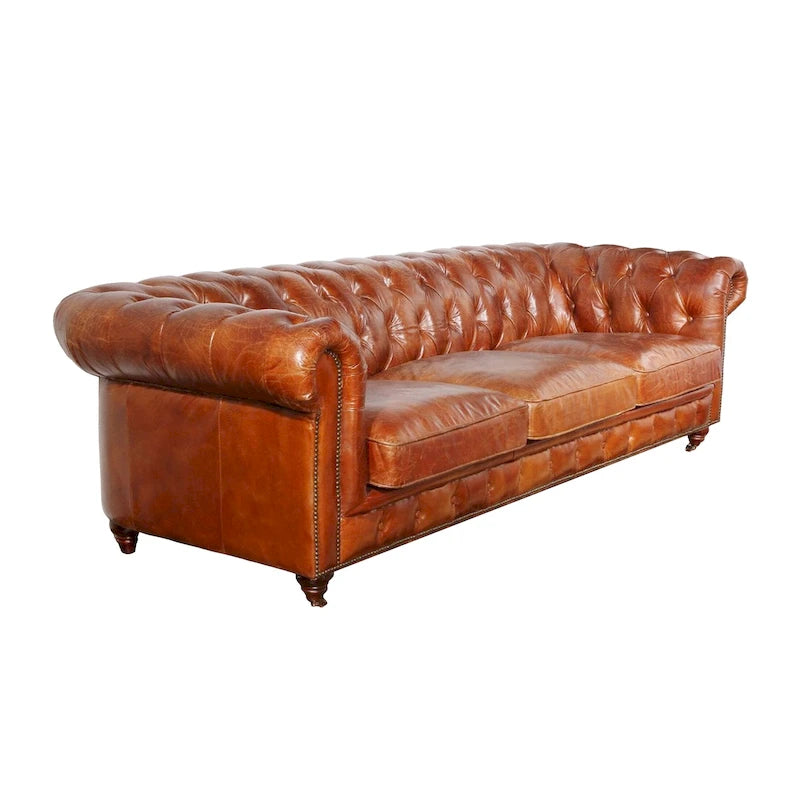 Canapé Chesterfield capitonné Paris Club de Pasargad Home, marron - 73 cm (H) x 247 cm (L) x 99 cm (P)