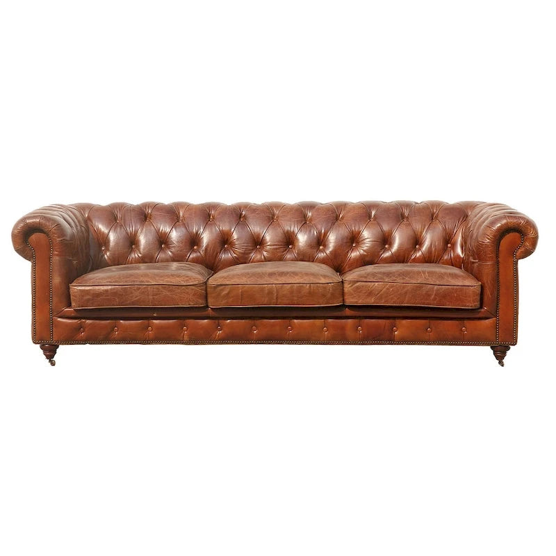 Canapé Chesterfield capitonné Paris Club de Pasargad Home, marron - 73 cm (H) x 247 cm (L) x 99 cm (P)