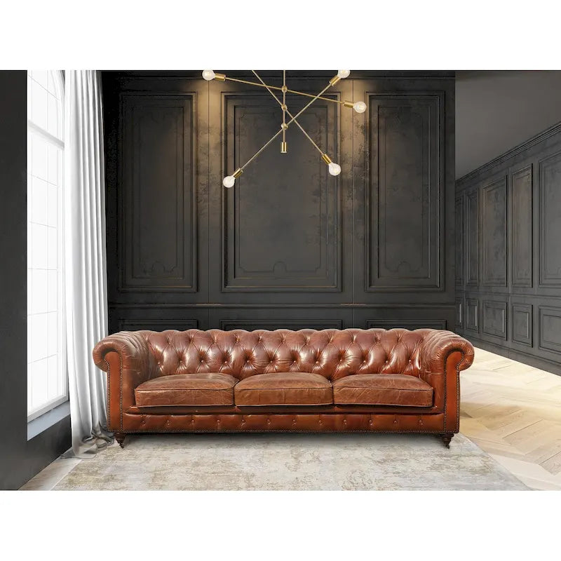 Canapé Chesterfield capitonné Paris Club de Pasargad Home, marron - 73 cm (H) x 247 cm (L) x 99 cm (P)