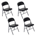 Folding Chairs with Leather Padded Seats Black 4-Pack
