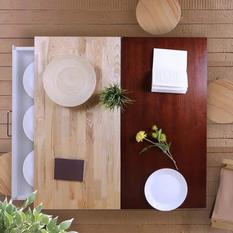 Îlot de cuisine à 2 étagères avec plateau en bois massif naturel - Non disponible