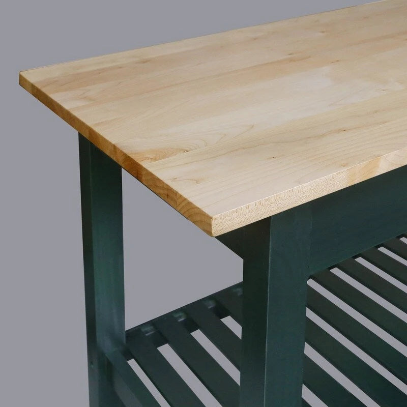 Îlot de cuisine à 2 étagères avec plateau en bois massif naturel - Non disponible