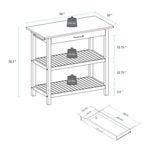 Îlot de cuisine à 2 étagères avec plateau en bois massif naturel - Non disponible