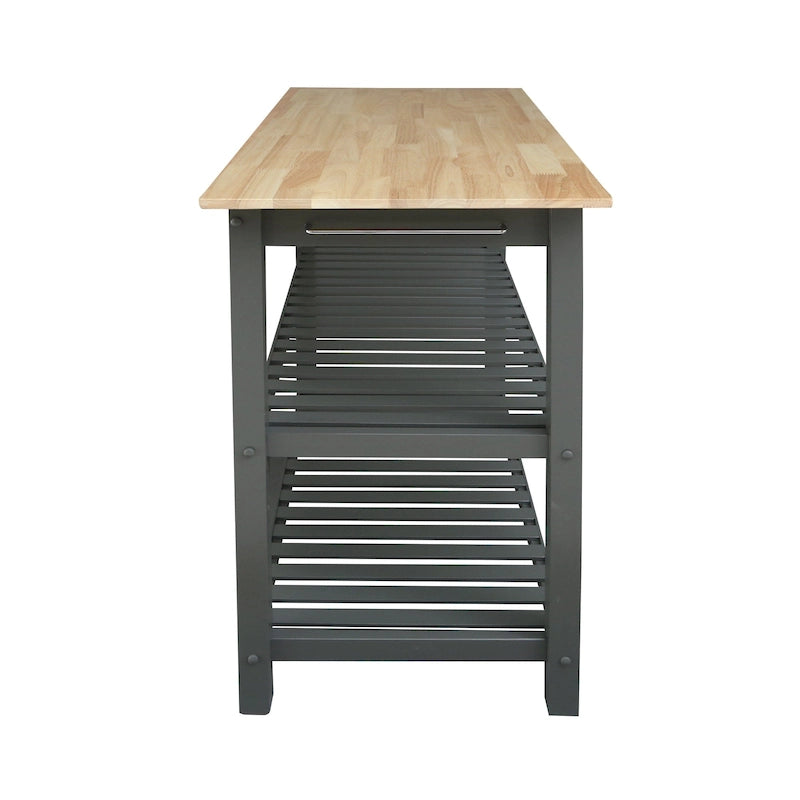 Îlot de cuisine à 2 étagères avec plateau en bois massif naturel - Non disponible