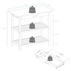 Îlot de cuisine à 2 étagères avec plateau en bois massif naturel - Non disponible