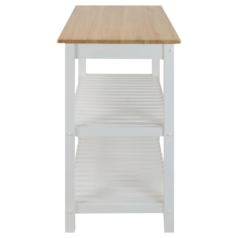 Îlot de cuisine à 2 étagères avec plateau en bois massif naturel - Non disponible